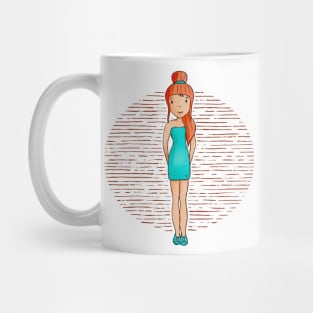 Cute girl with red hair wearing a green outfit and shoes. Mug